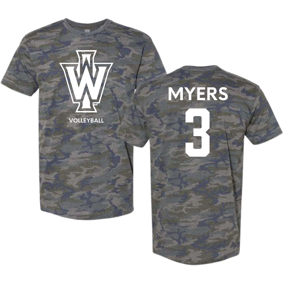 Illinois Wesleyan University Volleyball (M) Vintage Camo Tee - #3 Ryan Myers