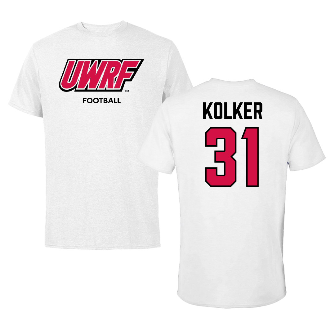 University of Wisconsin-River Falls Football White Block Tee - #31 Jaden Kolker