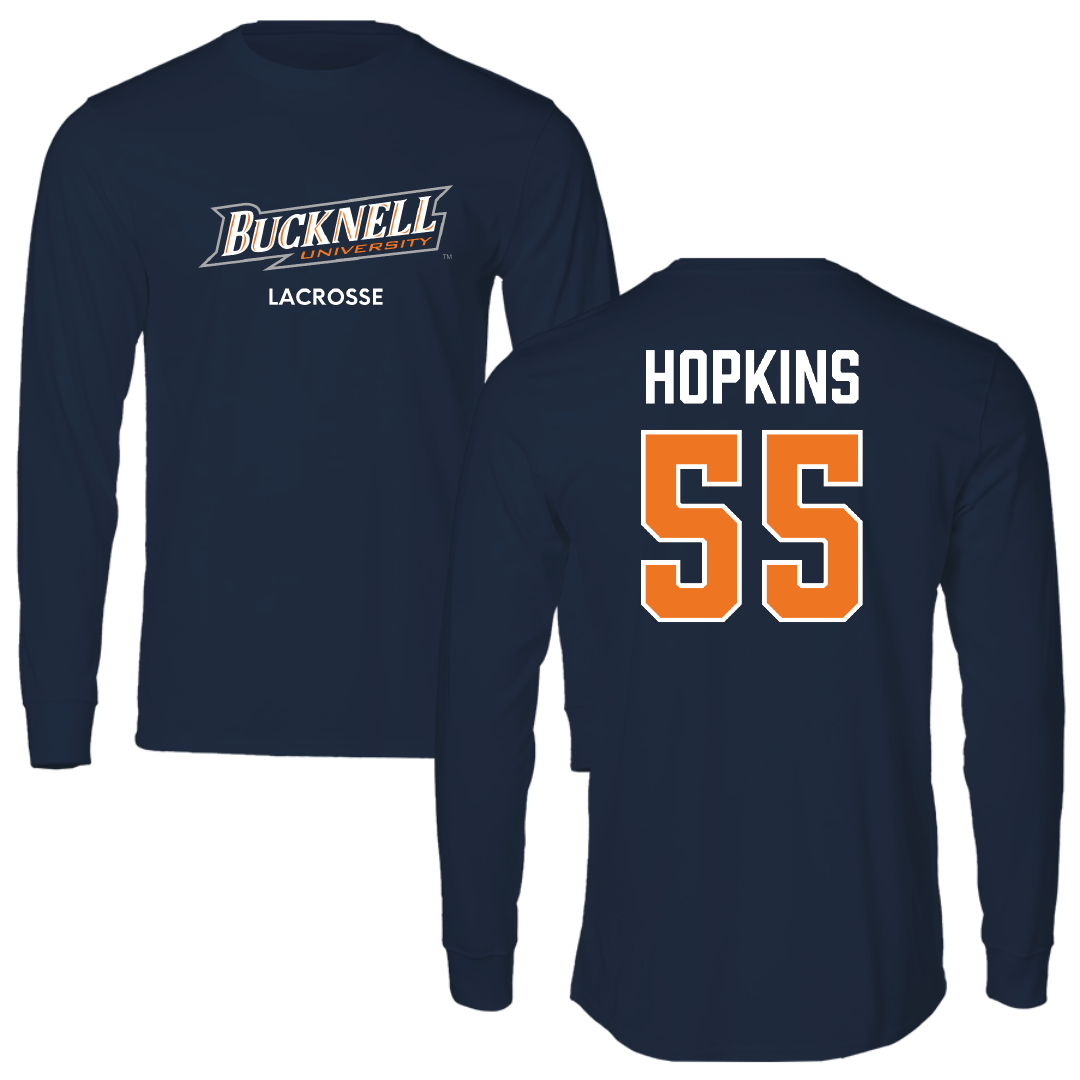 Bucknell University Lacrosse (M) Navy Performance Long Sleeve - #55 Will Hopkins