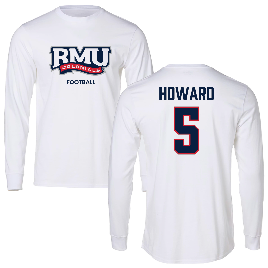 Robert Morris University Football White Mascot Long Sleeve - #5 Tahseen Howard
