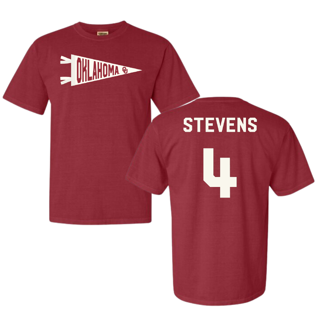 University of Oklahoma Soccer Crimson Pennant Comfort Colors Tee - #4 Avery Stevens