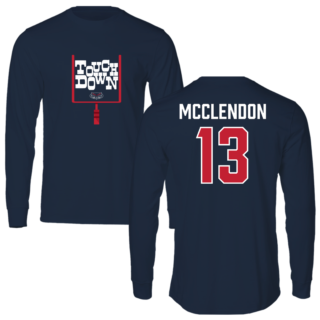 Florida Atlantic University Football Navy Touchdown Long Sleeve - #13 Darius McClendon