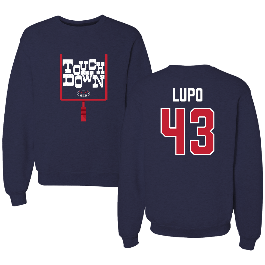 Florida Atlantic University Football Navy Touchdown Crewneck - #43 Logan Lupo