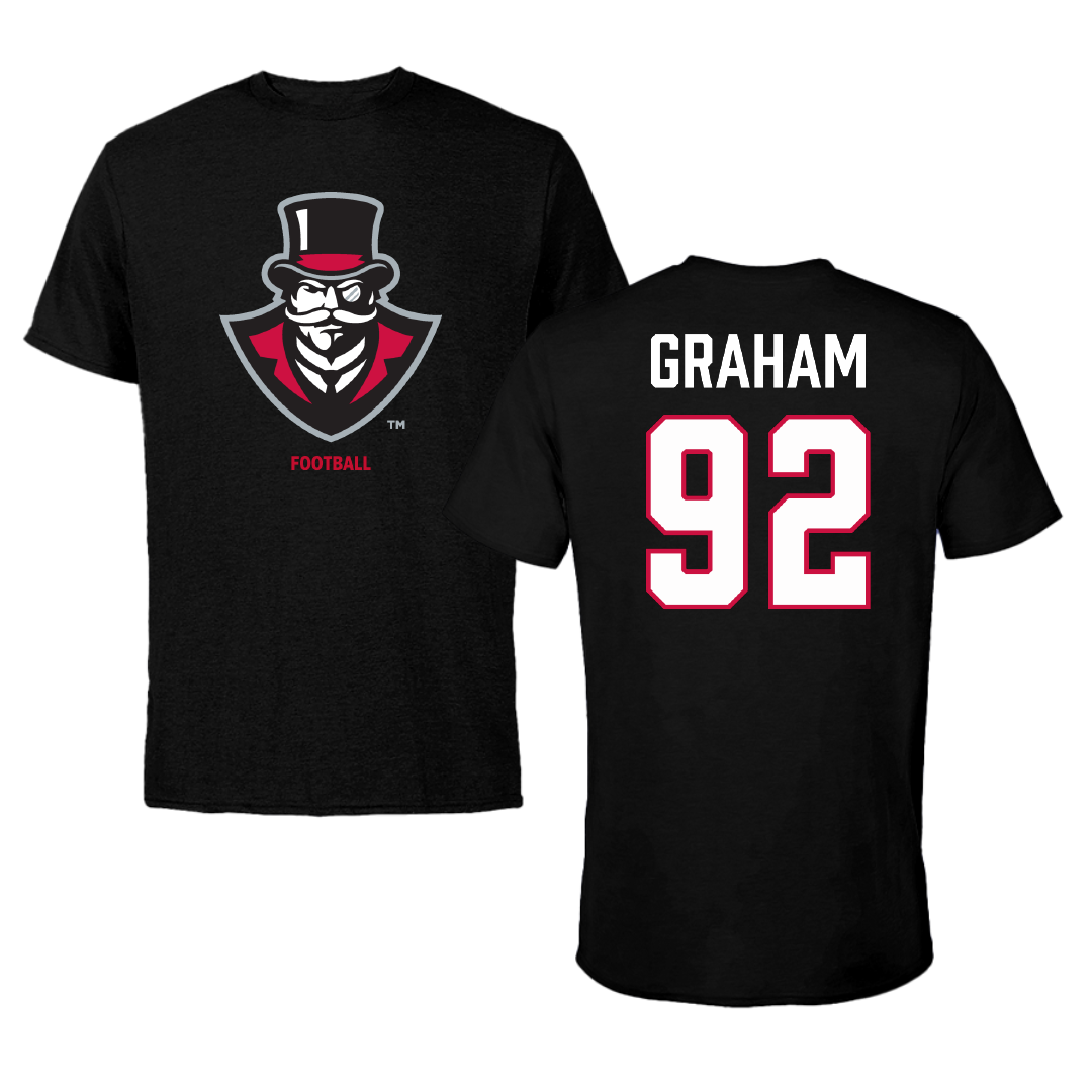 Austin Peay State University Football Black Tee - #92 Caleb Graham