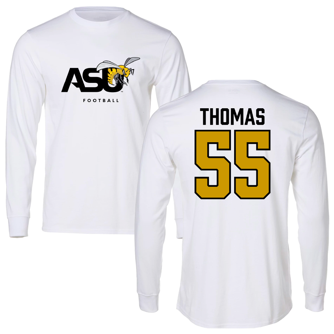 Alabama State University Football White Long Sleeve - #55 Dezmon Thomas