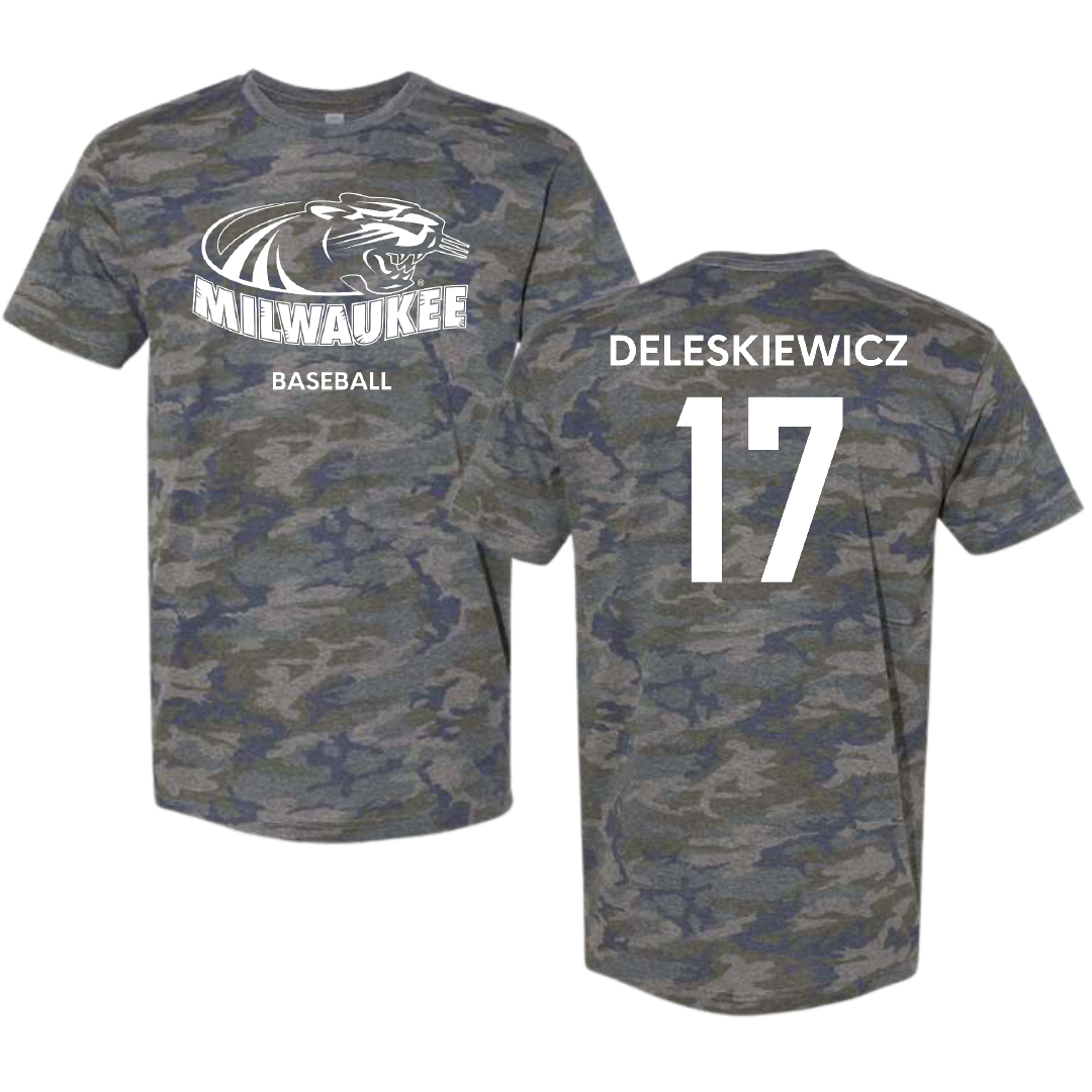 University of Wisconsin-Milwaukee Baseball Vintage Camo Tee - #17 Tyler Deleskiewicz