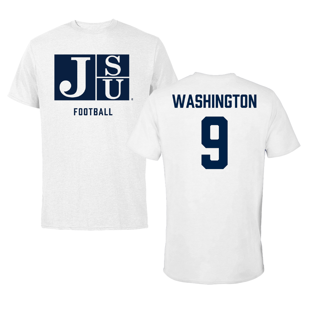 Jackson State University Football White Performance Tee - #9 BJ Washington