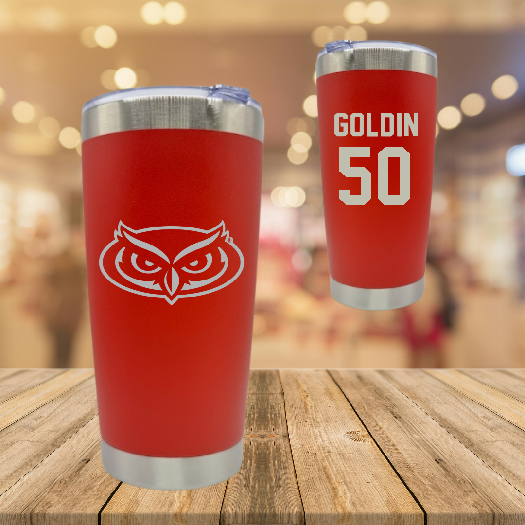 Florida Atlantic University Basketball Red Stainless Steel Tumbler - #50 Vladislav Goldin
