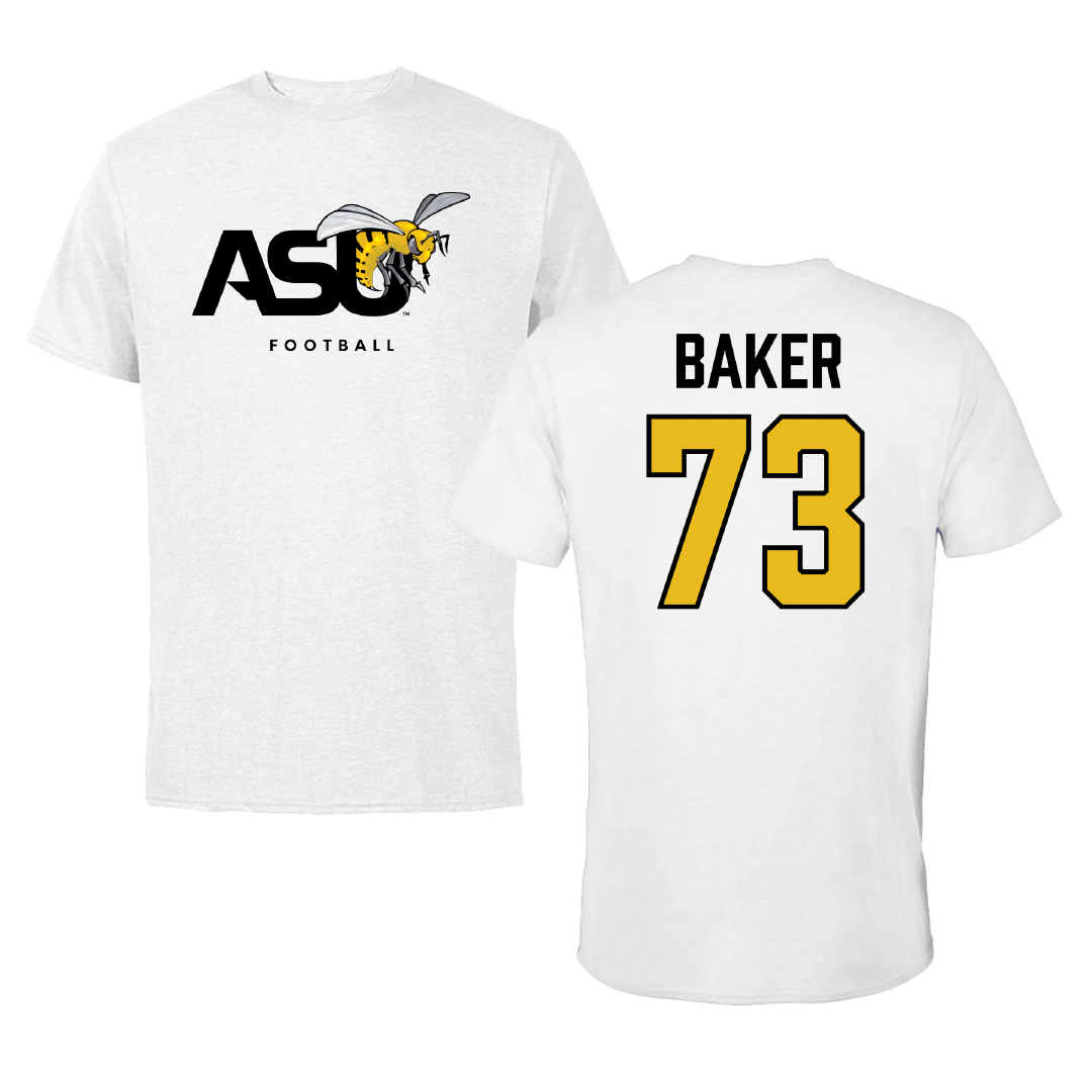 Alabama State University Football White ASU Performance Tee - #73 Elijah Baker