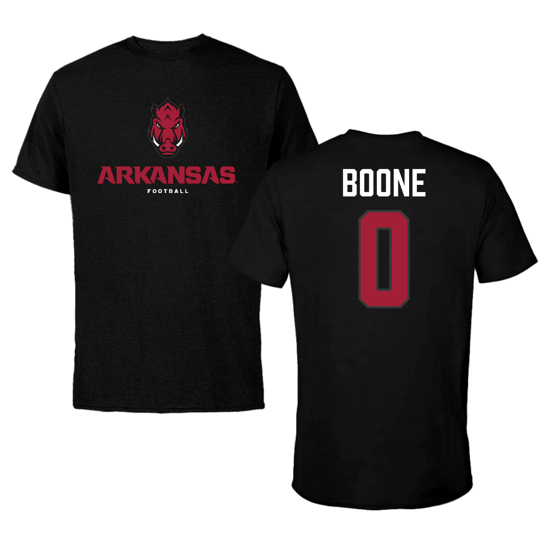 University of Arkansas Football Black Tee - #0 Justus Boone