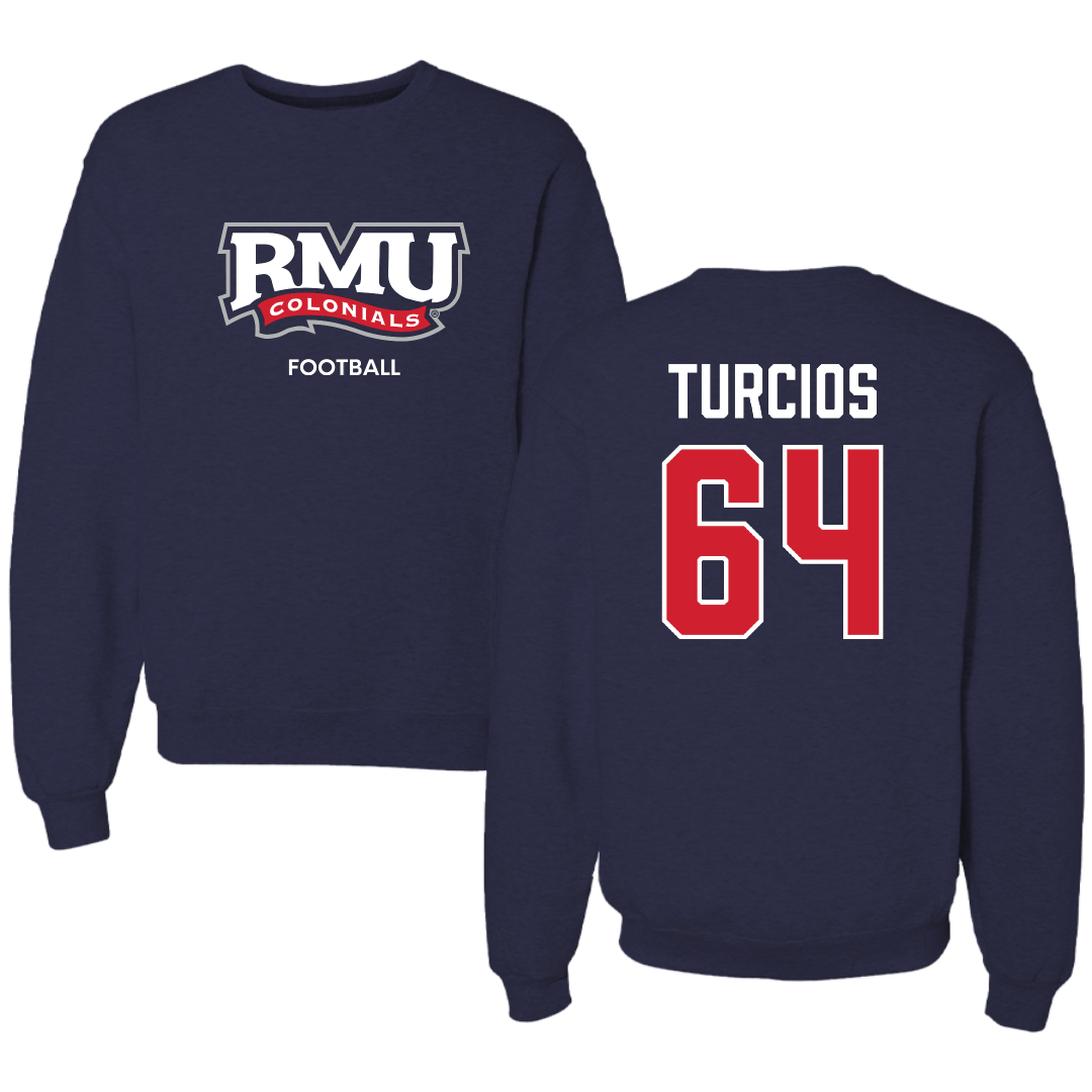 Robert Morris University Football Navy RMU Crewneck - #64 Diego Turcios