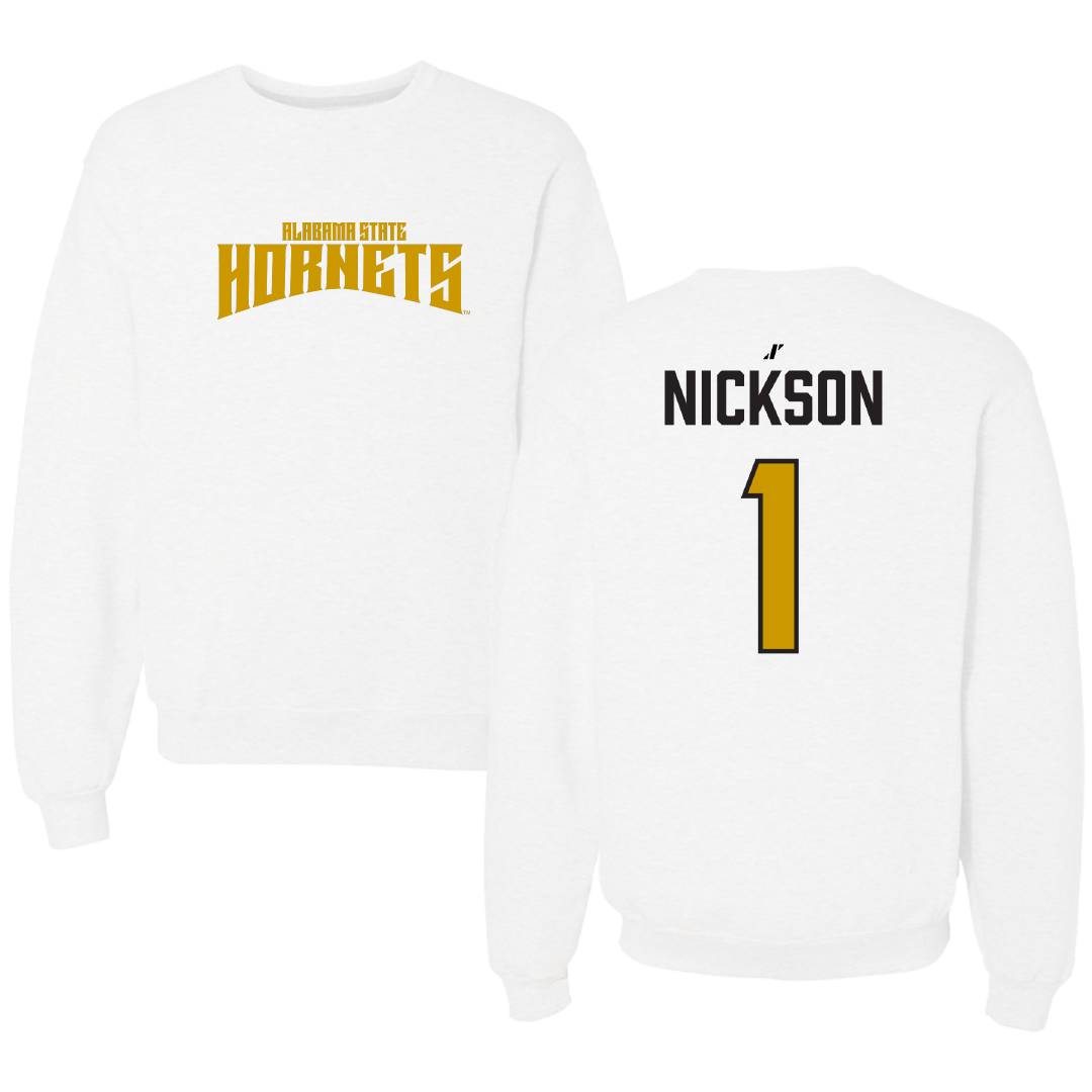 Alabama State University Football White Classic Crewneck - #1 Willie Nickson