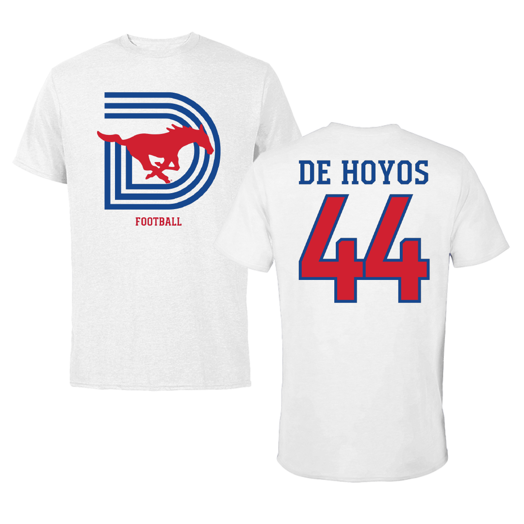 Southern Methodist University Football White Performance Tee - #44 Michael De Hoyos