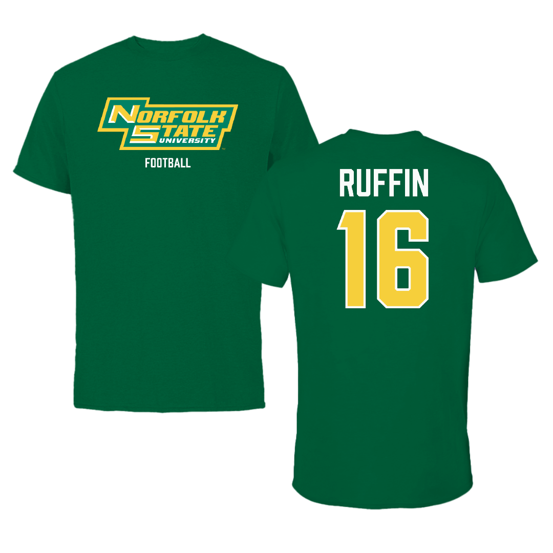 Norfolk State University Football Green Performance Tee - #16 Christian Ruffin