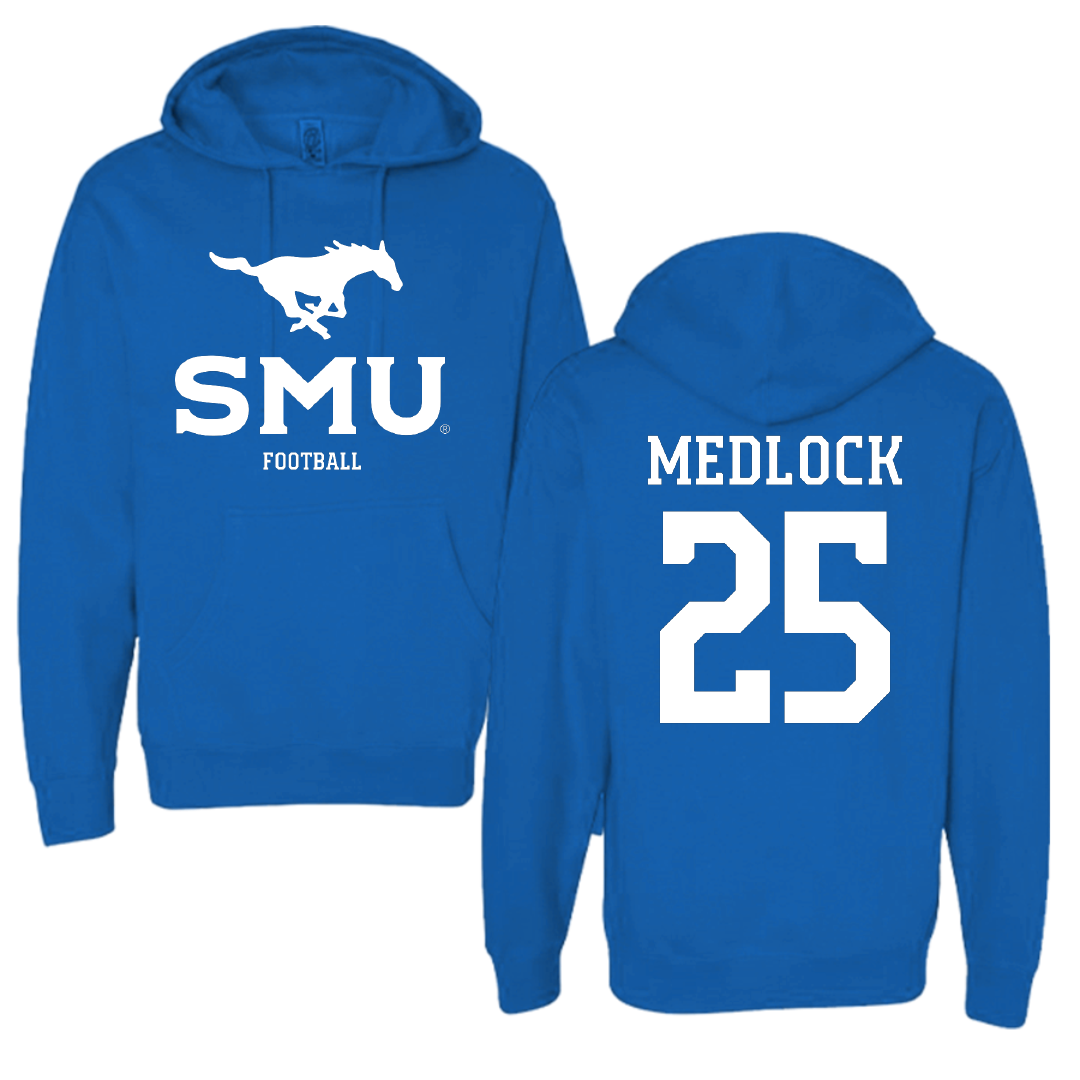 Southern Methodist University Football Blue Hoodie - #25 Justin Medlock