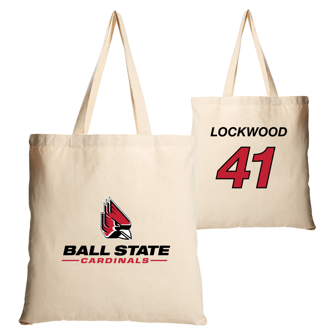 Ball State University Baseball Tan Canvas Tote Bag - #41 Caden Lockwood