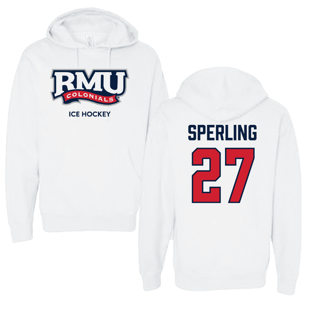 Robert Morris University Ice Hockey (W) White Colonials Hoodie - #27 Chace Sperling