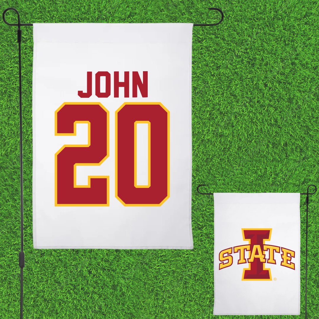 Iowa State University Soccer White Garden Flag - #20 Regan John