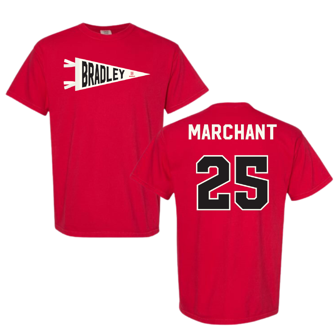 Bradley University Soccer Red Pennant Comfort Colors Tee - #25 Christopher Marchant