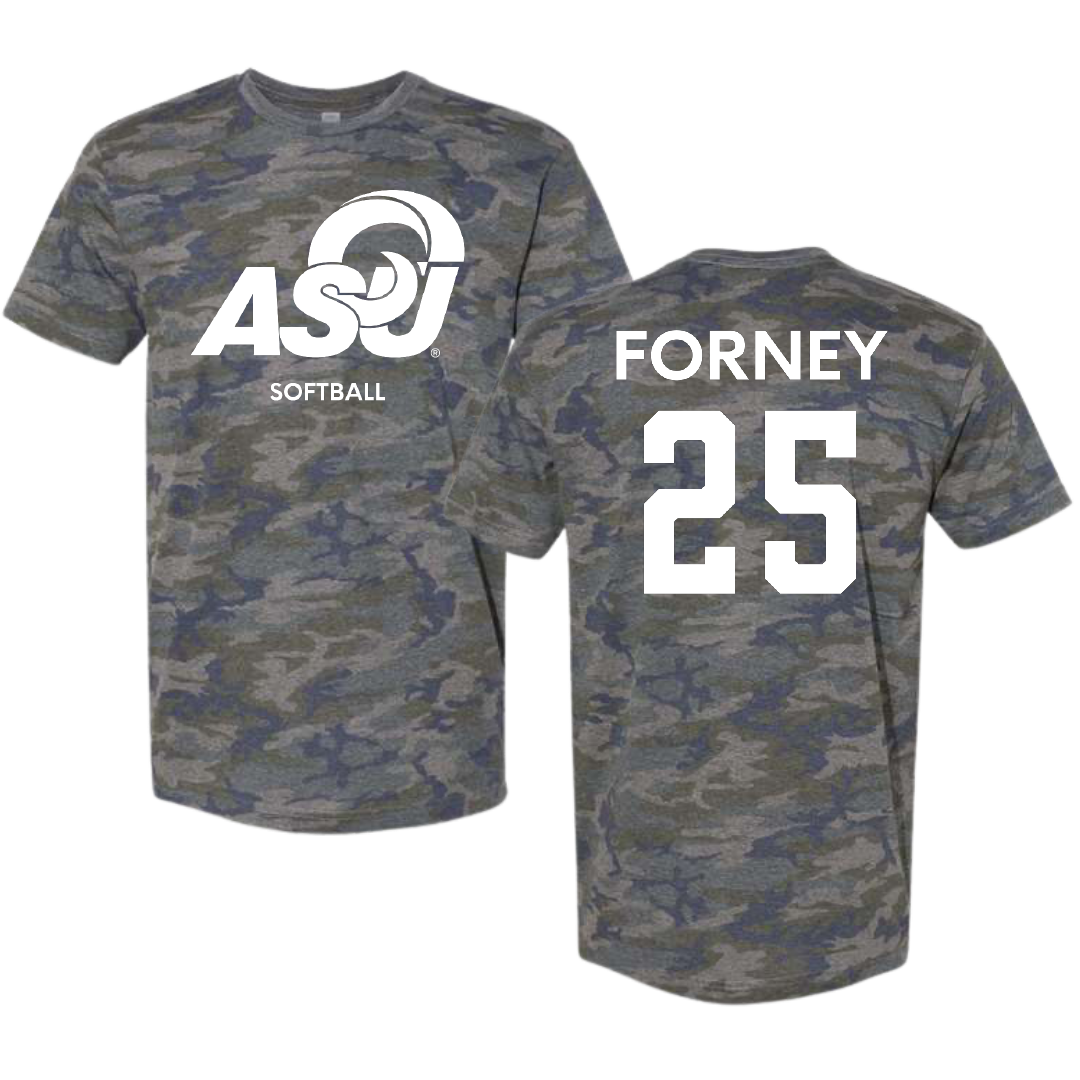 Angelo State University Softball Vintage Camo Tee - #25 Kylie Forney