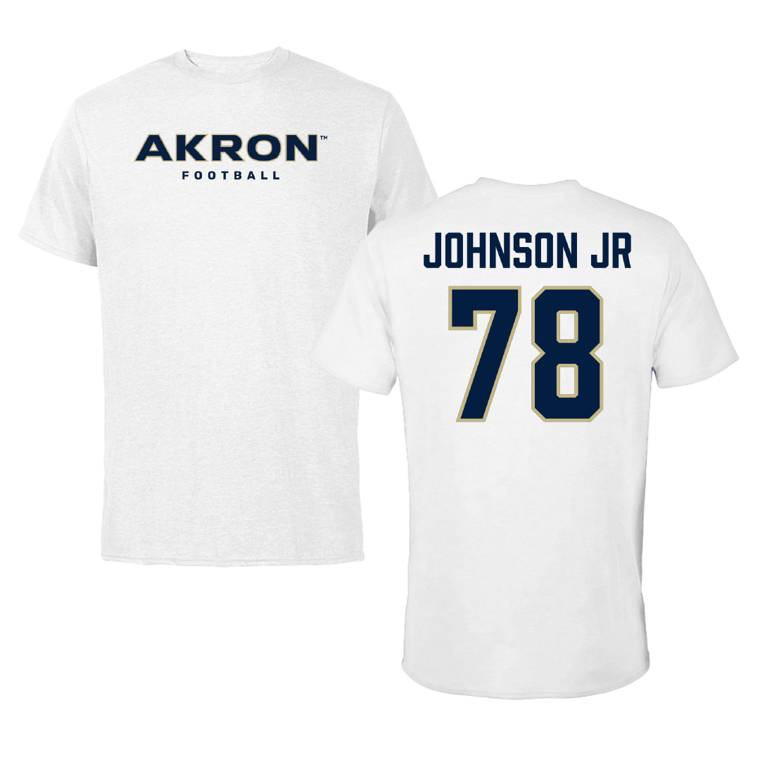 University of Akron Football White Performance Tee - #78 DJ Johnson Jr