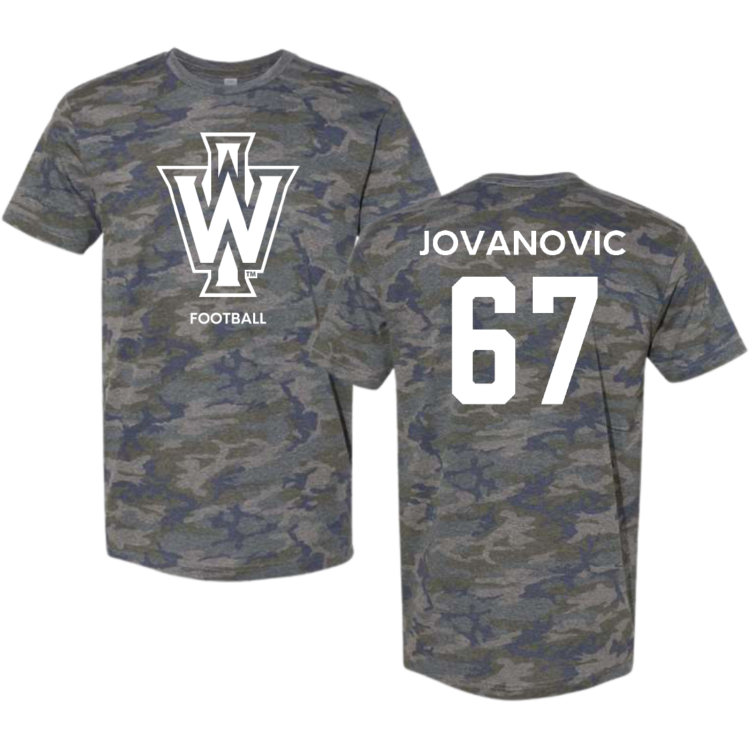 Illinois Wesleyan University Football Vintage Camo Tee - #67 Mihailo Jovanovic