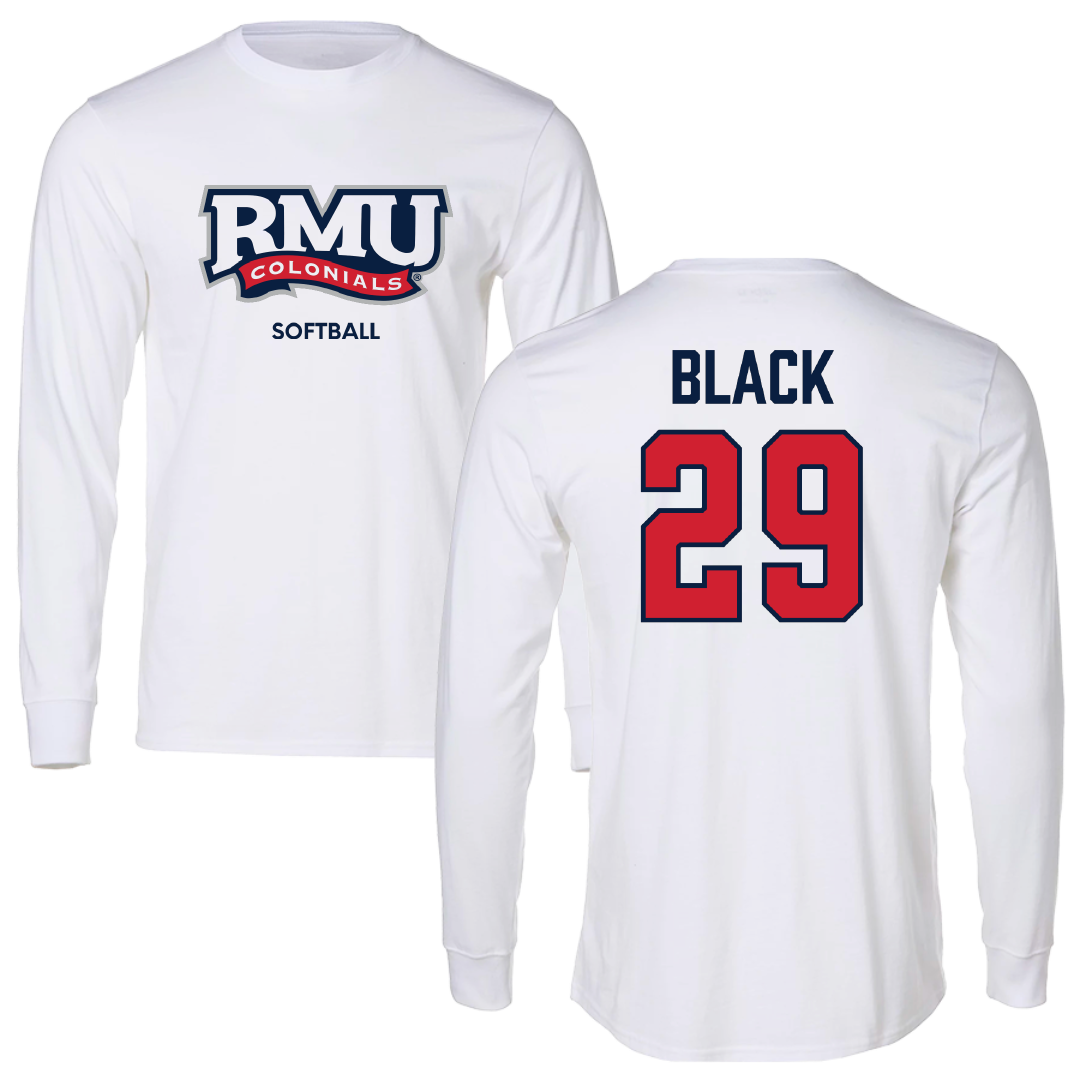 Robert Morris University Softball White Long Sleeve - #29 Logan Black
