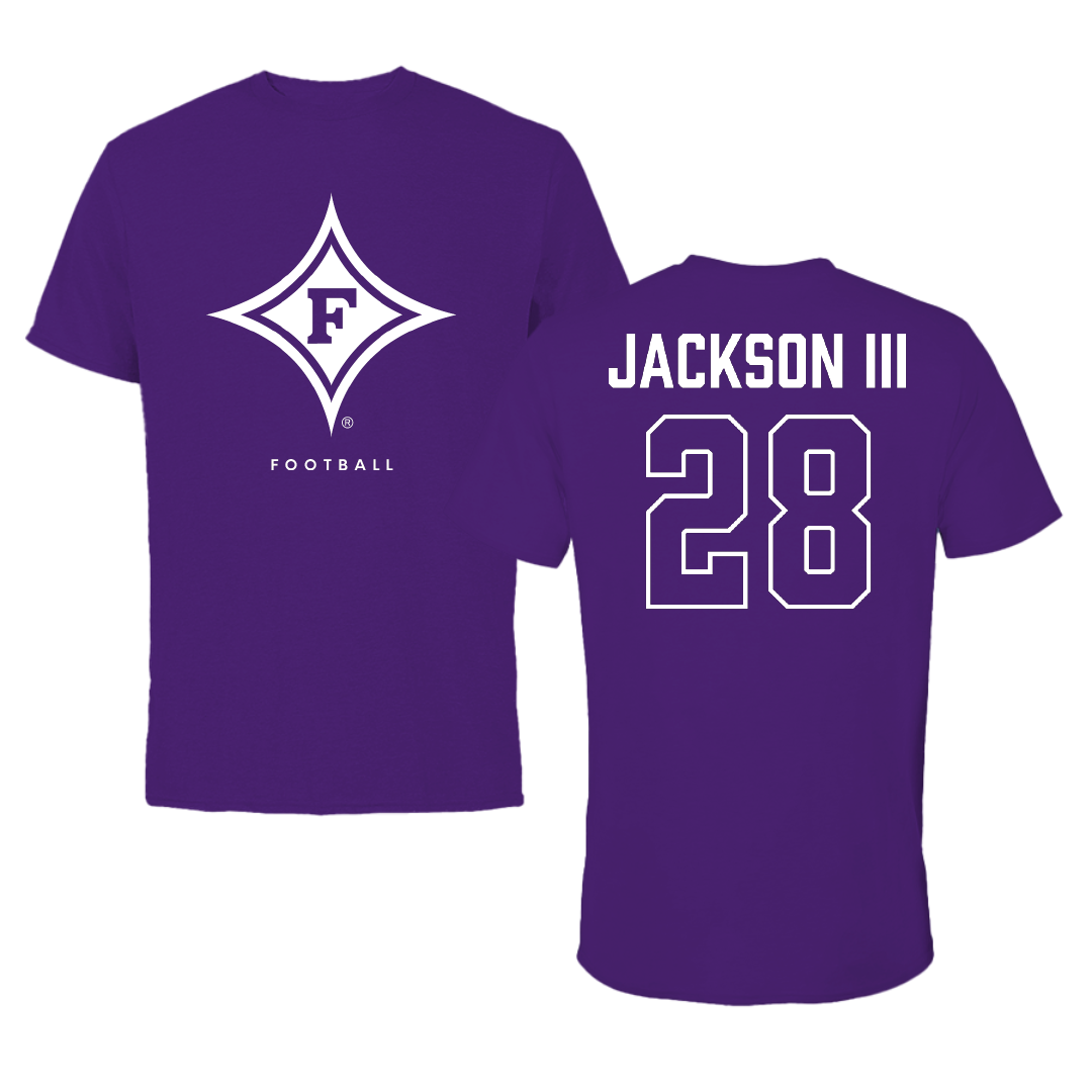 Furman University Football Purple Tee - #28 Eddie Jackson III