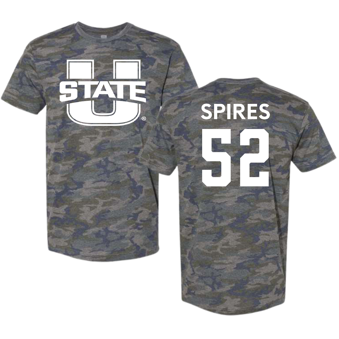 Utah State University Football Vintage Camo Tee - #52 Blaine Spires