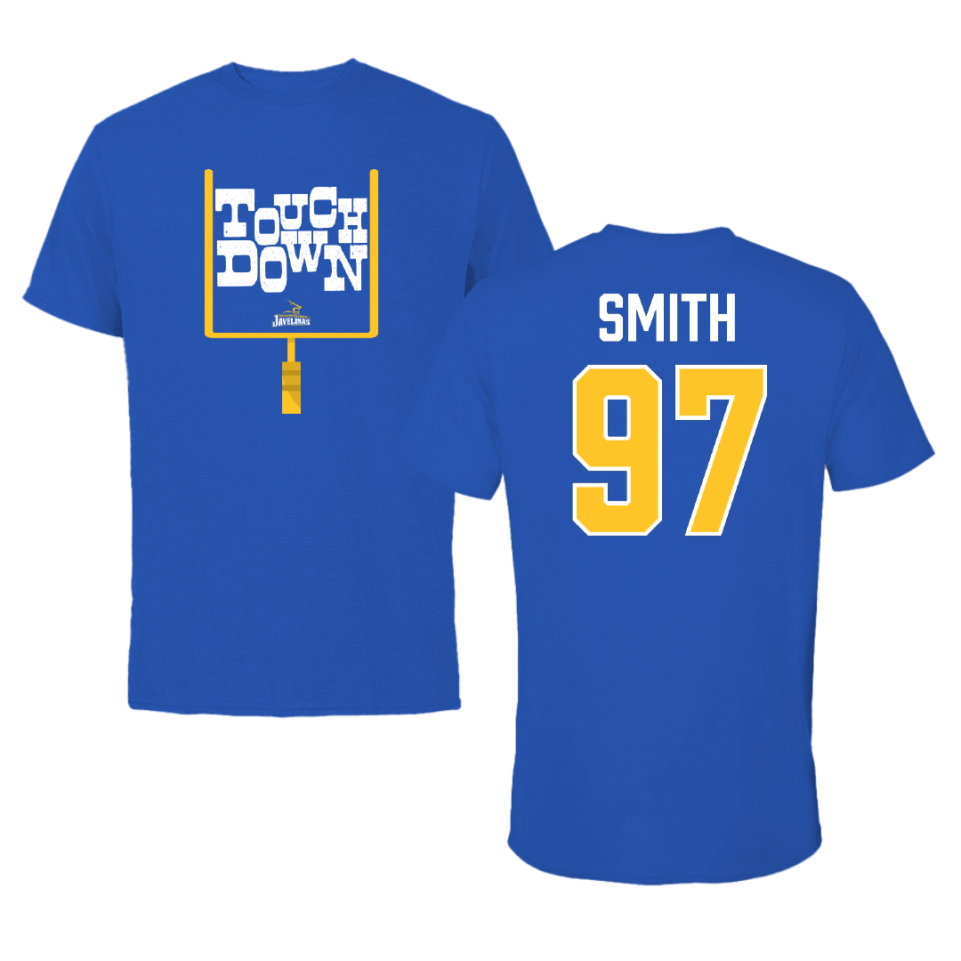 Texas A&M University-Kingsville Football Blue Touchdown Tee - #97 Victor Smith