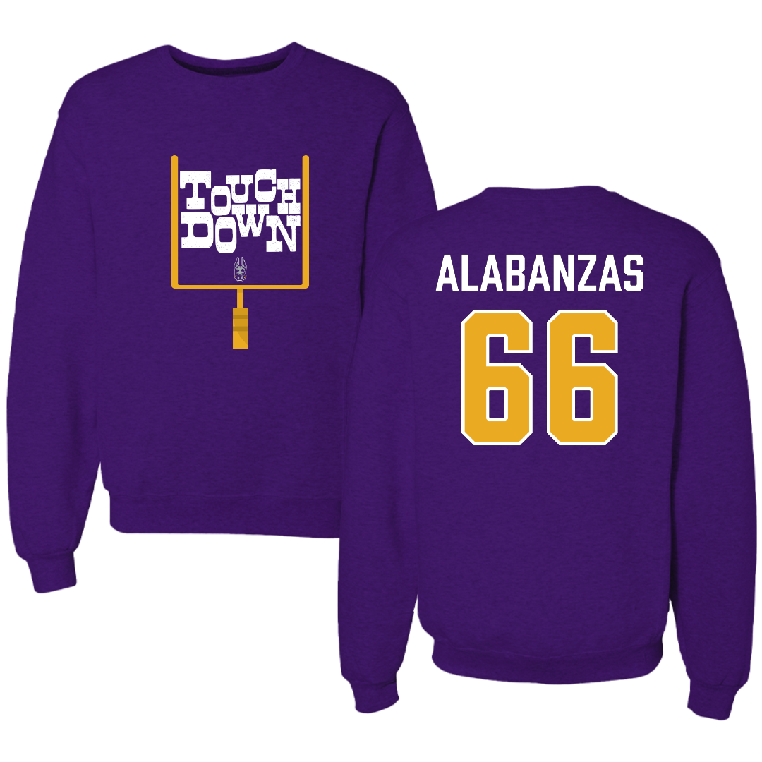 University at Albany Football Purple Touchdown Crewneck - #66 Christopher Alabanzas