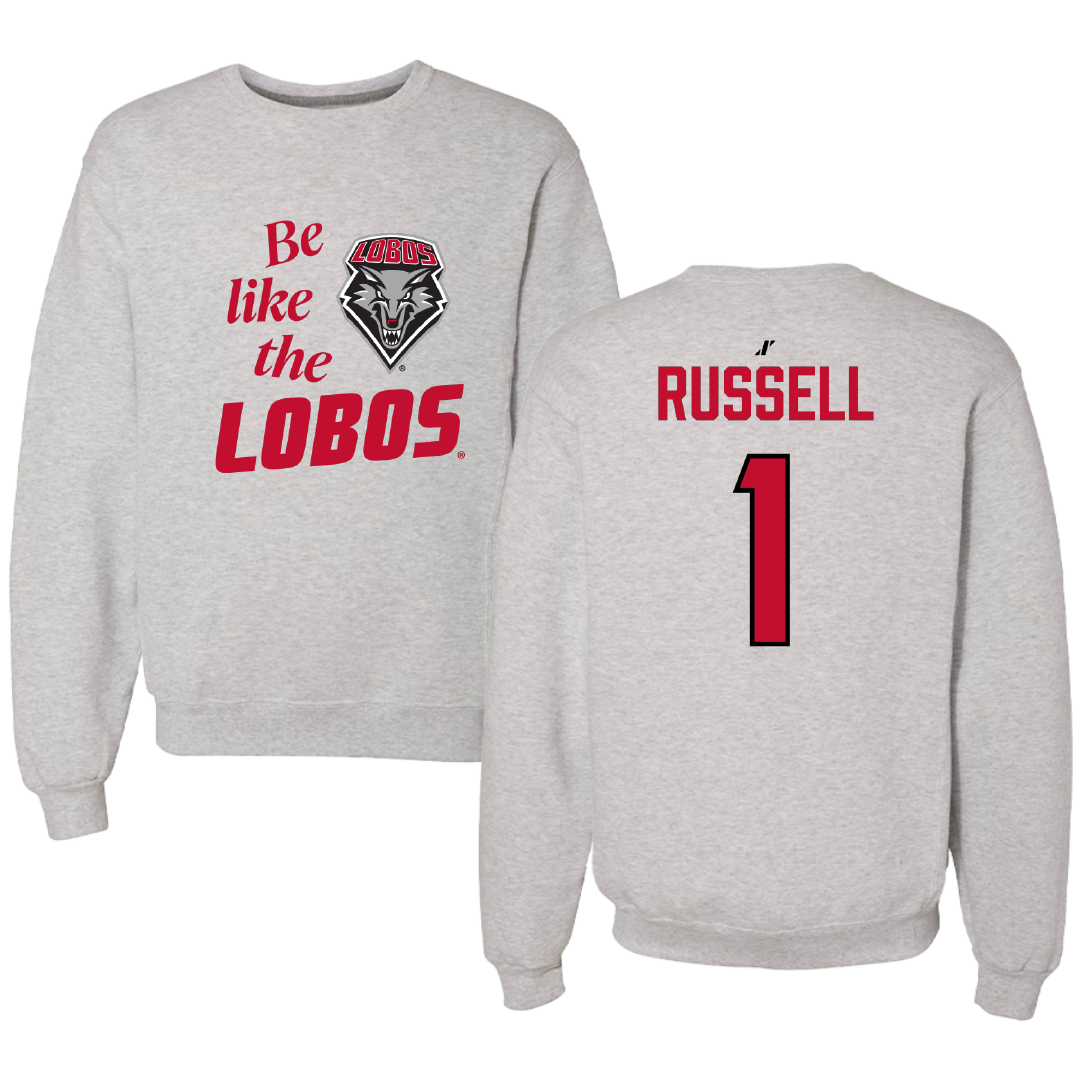 University of New Mexico Baseball Light Gray Be Like Us Crewneck - #1 Tristan Russell