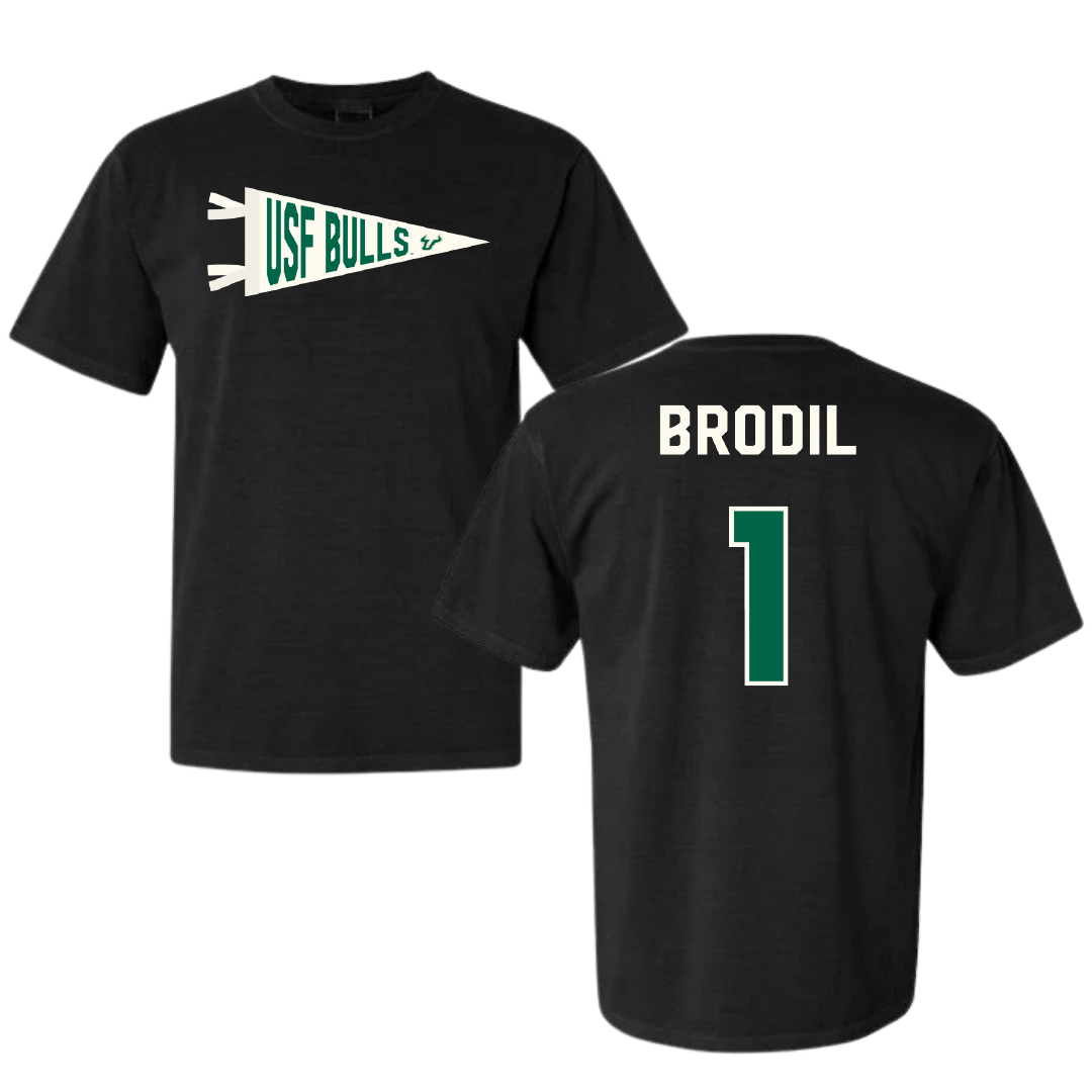 University of South Florida Baseball Black Pennant Comfort Colors Tee - #1 Marcus Brodil