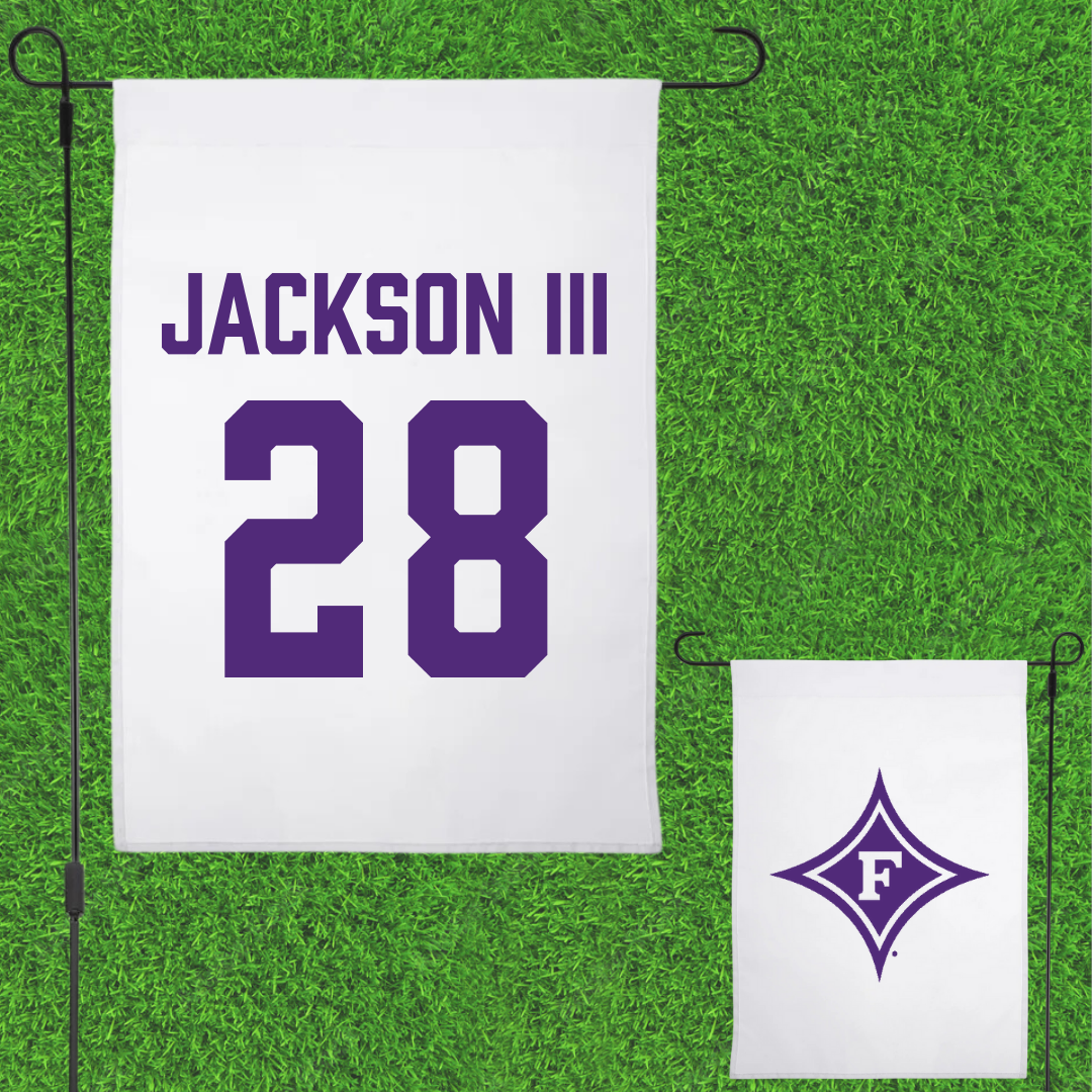 Furman University Football White Garden Flag - #28 Eddie Jackson III