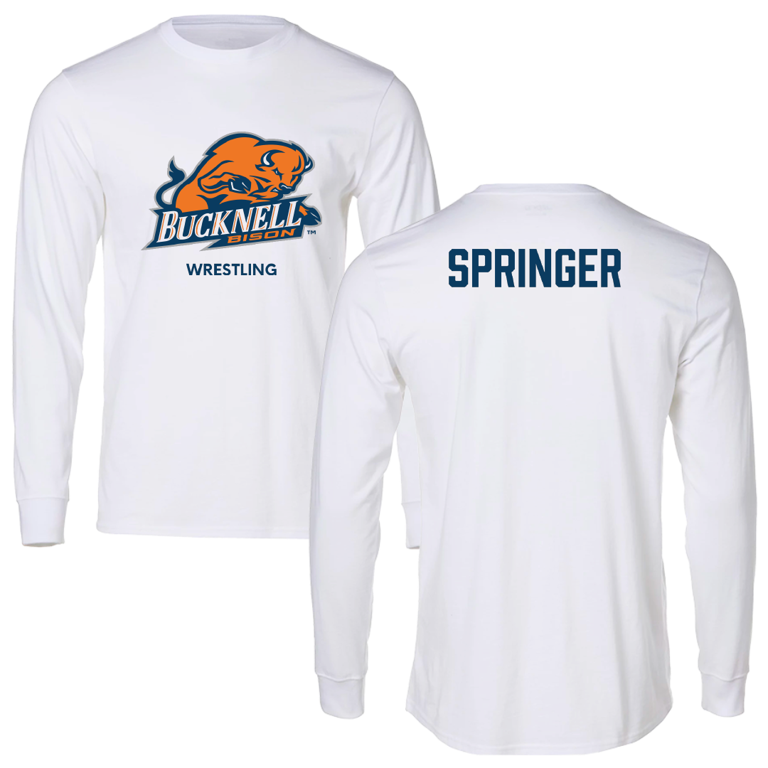 Bucknell University Wrestling (M) White Performance Long Sleeve - Nolan Springer