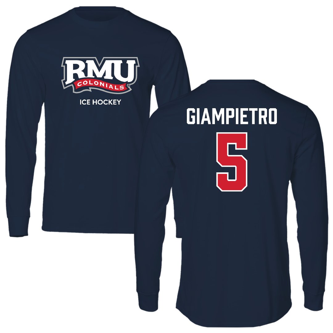 Robert Morris University Ice Hockey (W) Navy RMU Long Sleeve - #5 Alaina Giampietro