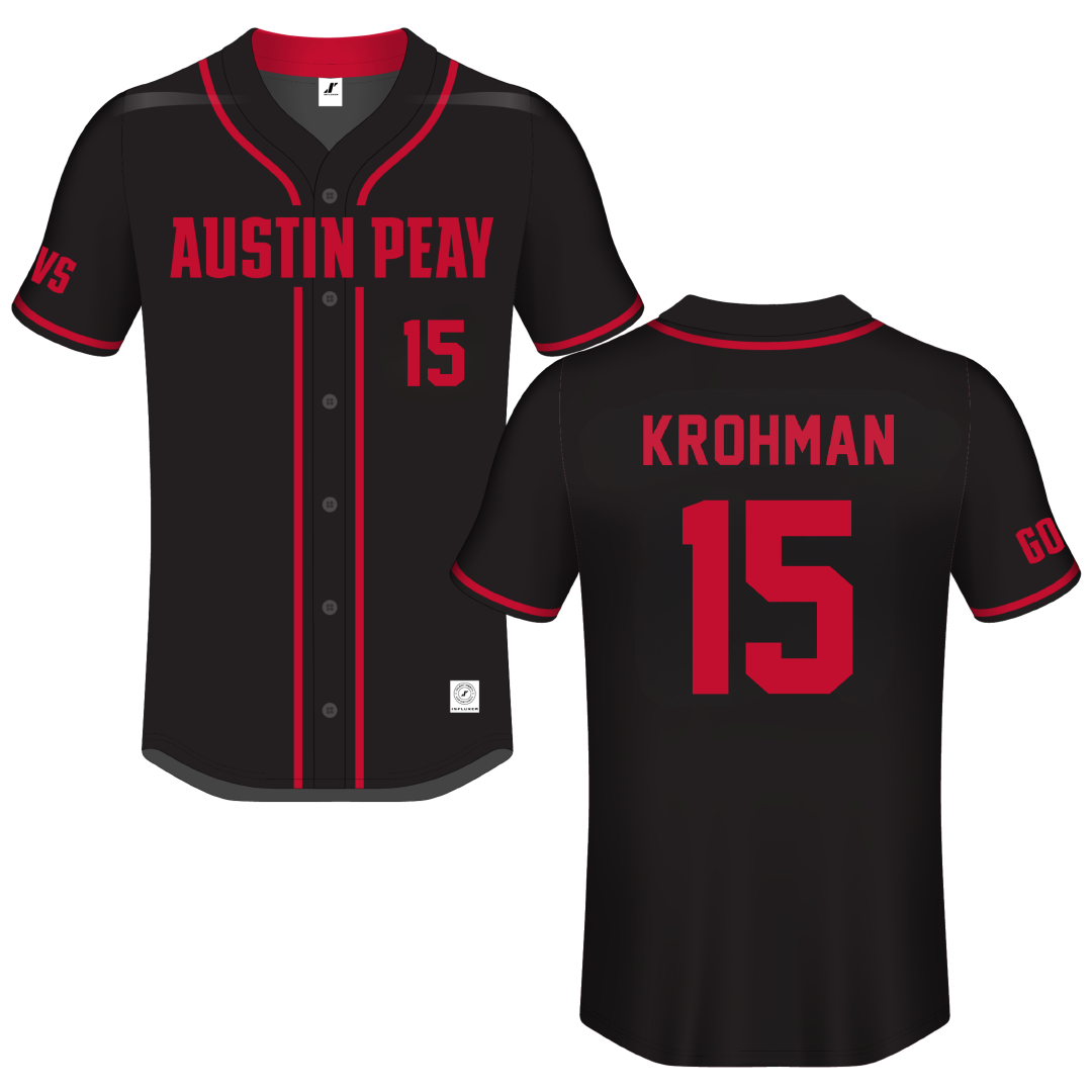Austin Peay State University Black Button-Down Jersey - #15 Macy Krohman