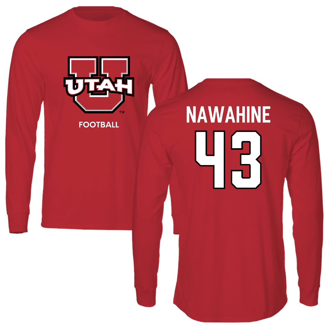 University of Utah Football Red Utes Performance Long Sleeve - #43 Gavin Nawahine