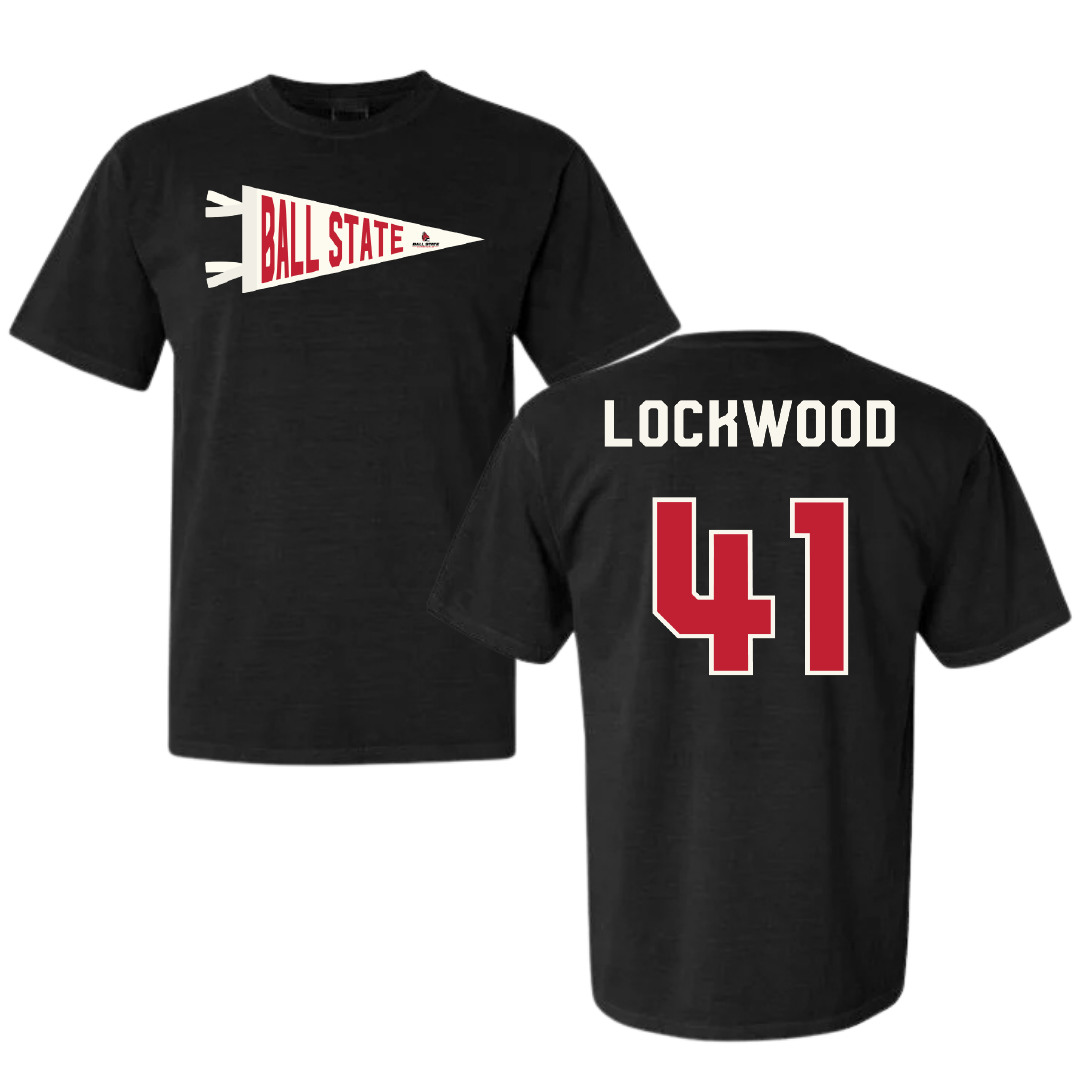 Ball State University Baseball Black Pennant Comfort Colors Tee - #41 Caden Lockwood