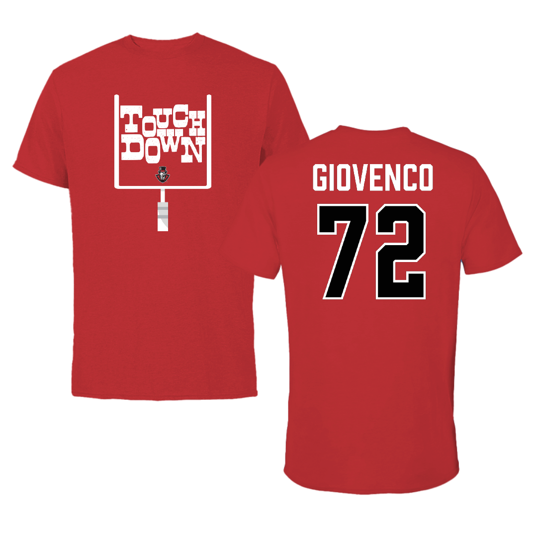 Austin Peay State University Football Red Touchdown Tee - #72 Jaiden Giovenco