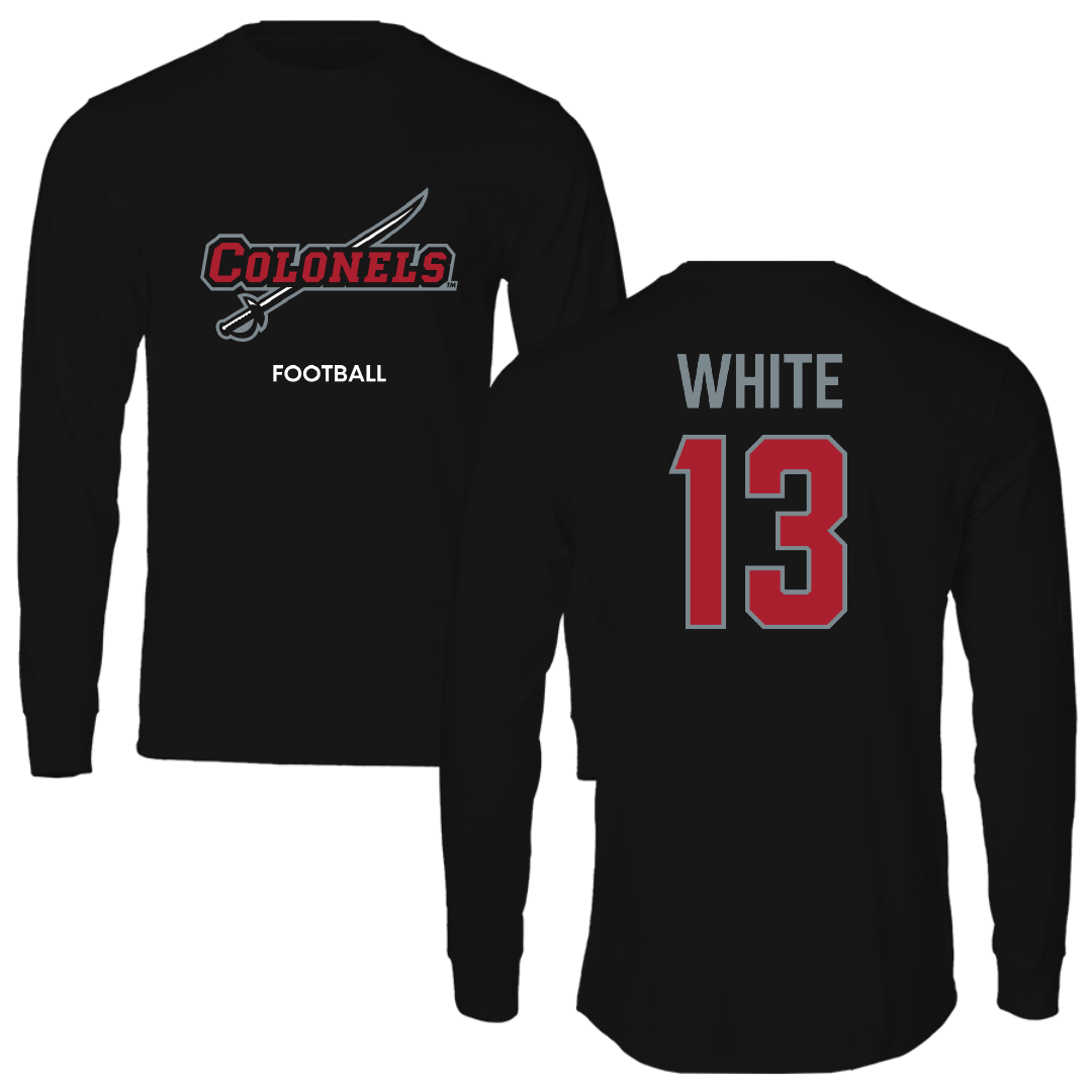 Nicholls State University Football Black Colonels Long Sleeve - #13 Kylin White