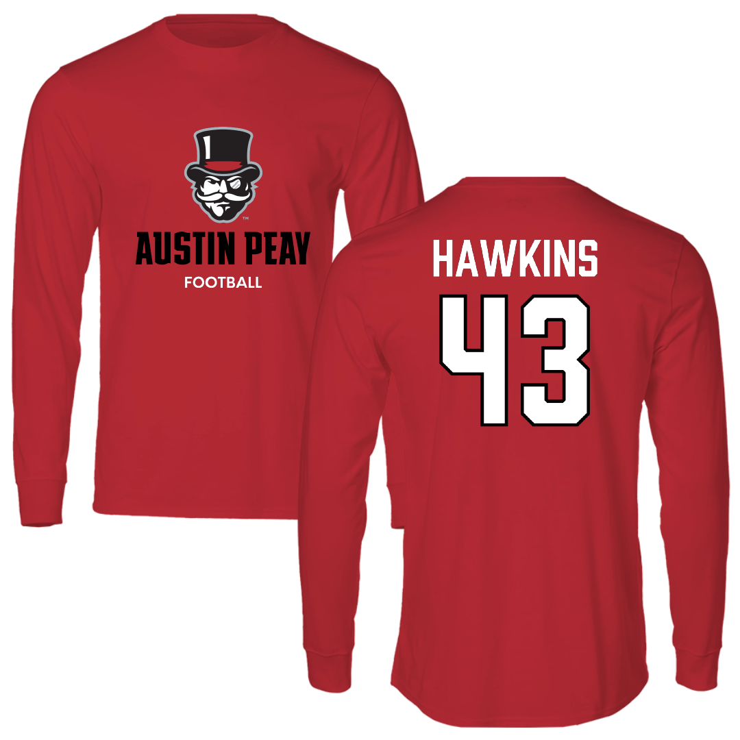 Austin Peay State University Football Red Mascot Performance Long Sleeve - #43 Garrett Hawkins