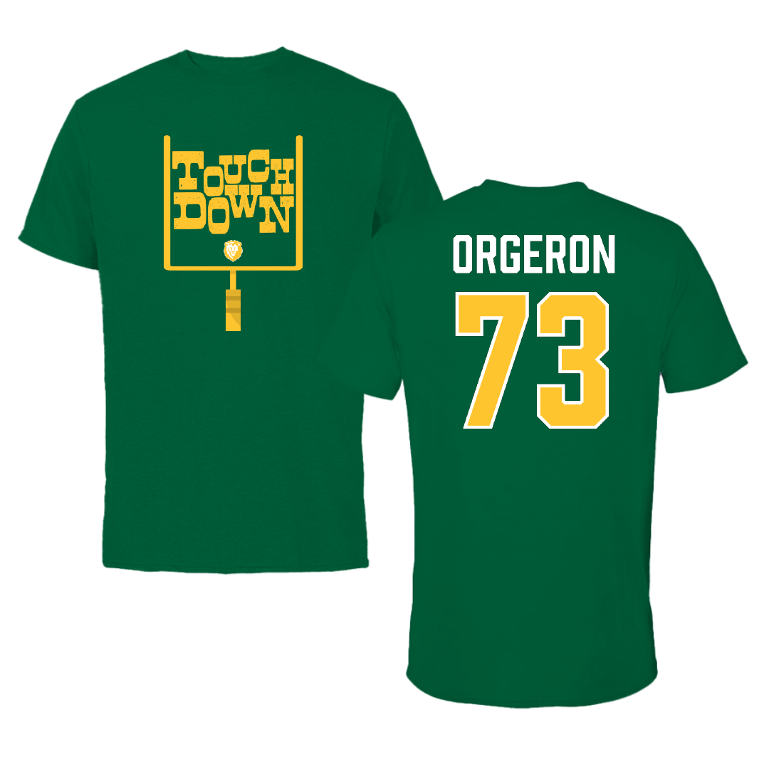 Southeastern Louisiana University Football Green Touchdown Performance Tee - #73 Jhy Orgeron
