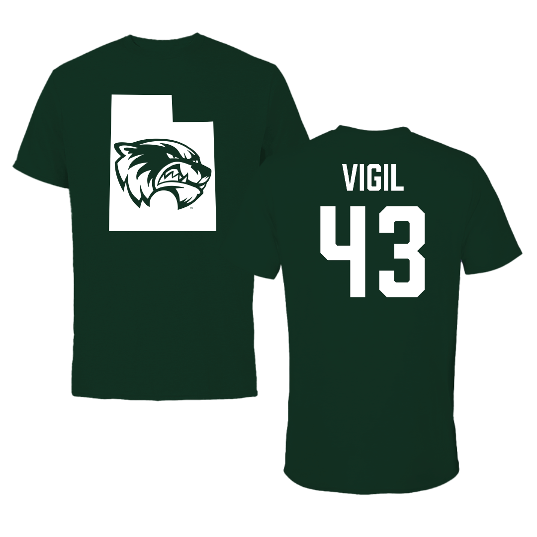 Utah Valley University Baseball Forest Green State Performance Tee - #43 Jordan Vigil