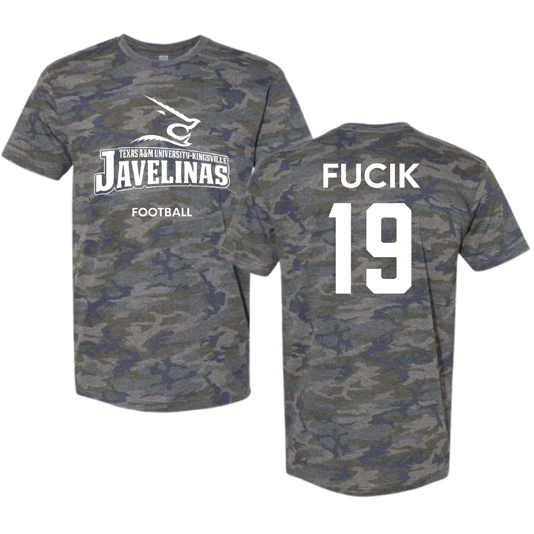 Texas A&M University-Kingsville Football Vintage Camo Tee - #19 Bryce Fucik