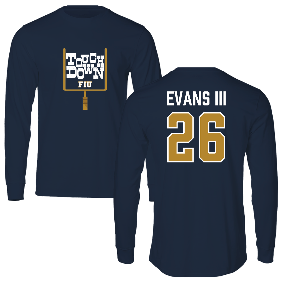 Florida International University Football Navy Touchdown Long Sleeve - #26 Victor Evans III