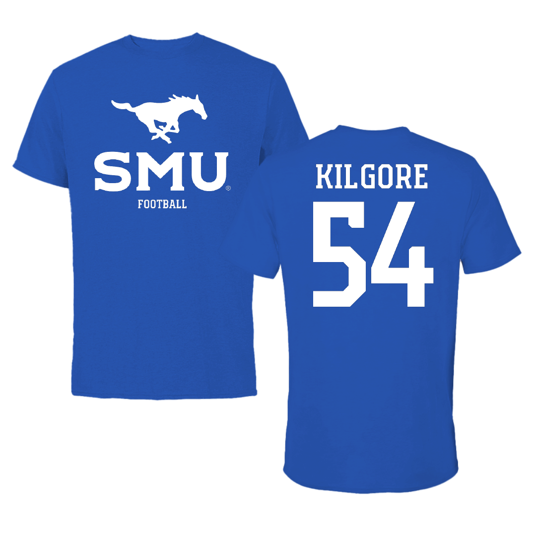 Southern Methodist University Football Blue Mascot Tee - #54 Alex Kilgore