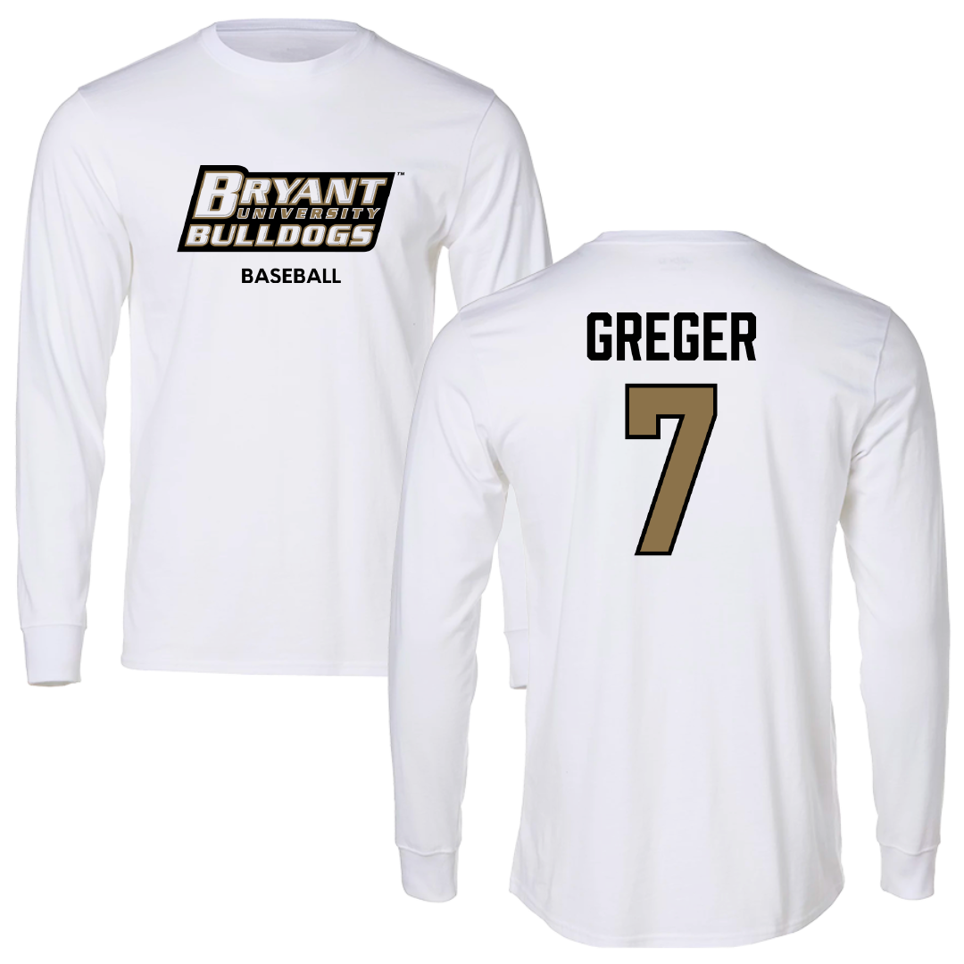 Bryant University Baseball White Long Sleeve - #7 Gavin Greger
