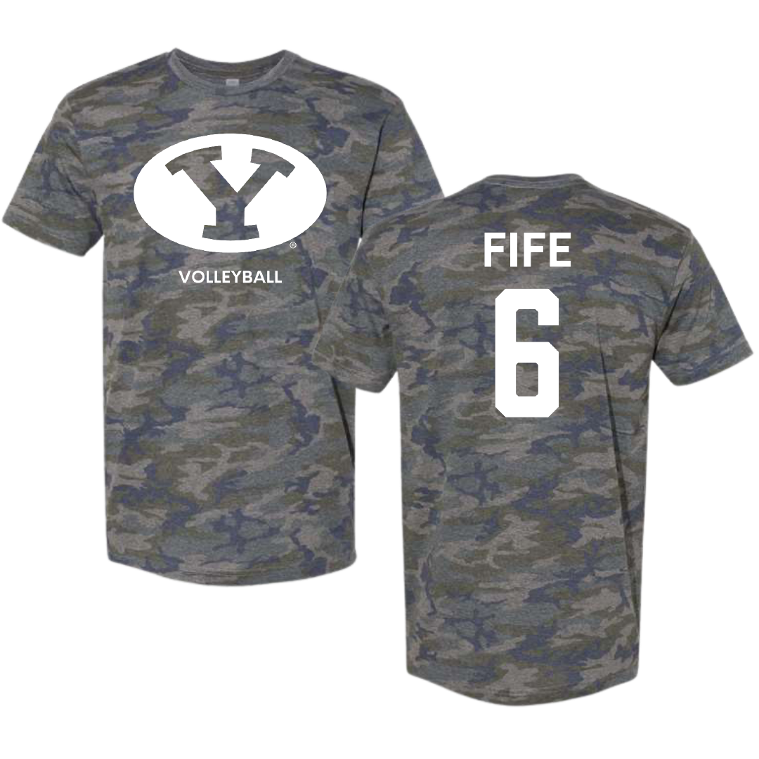 Brigham Young University Volleyball (M) Vintage Camo Tee - #6 Jackson Fife