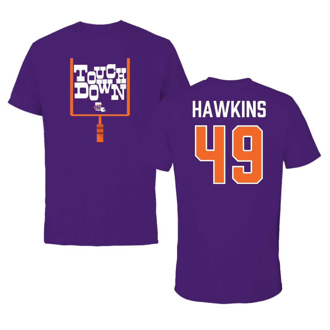 Northwestern State University Football Purple Touchdown Performance Tee - #49 Christian Hawkins